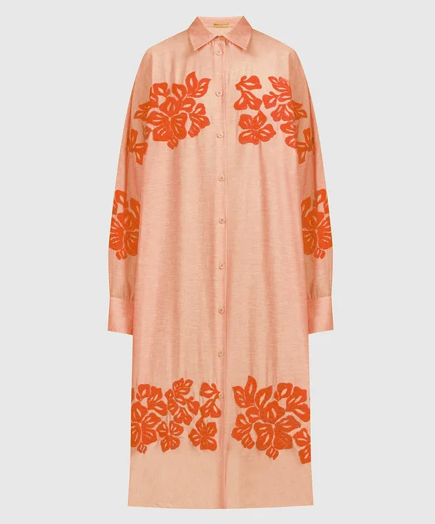 Ermanno Scervino Orange linen shirt dress with embroidery