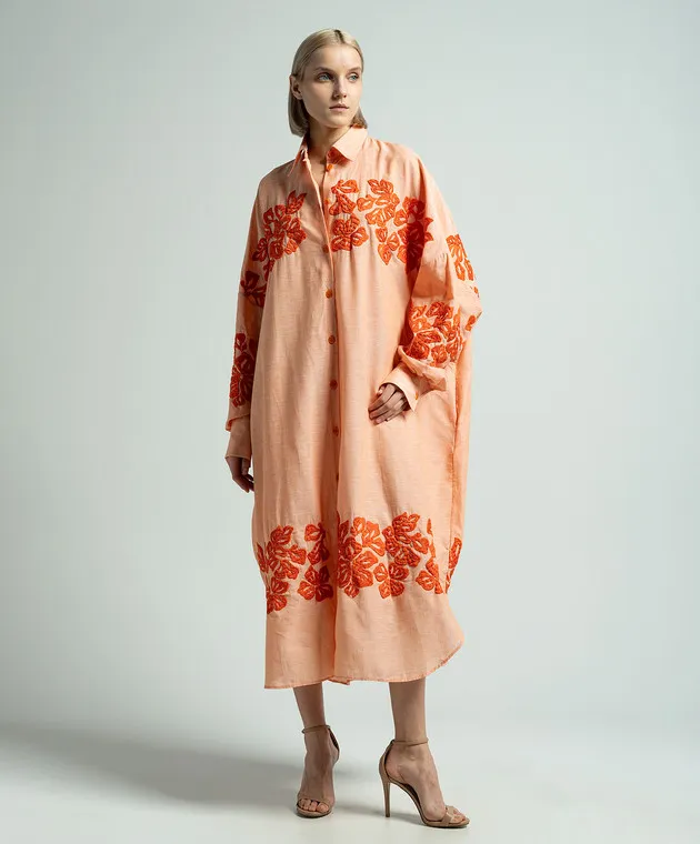 Ermanno Scervino Orange linen shirt dress with embroidery