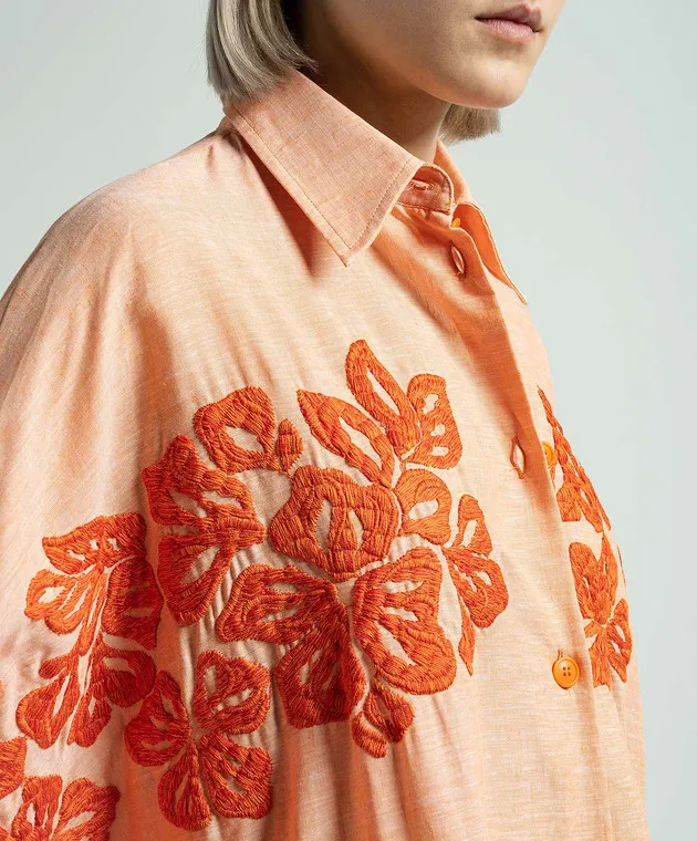 Ermanno Scervino Orange linen shirt dress with embroidery