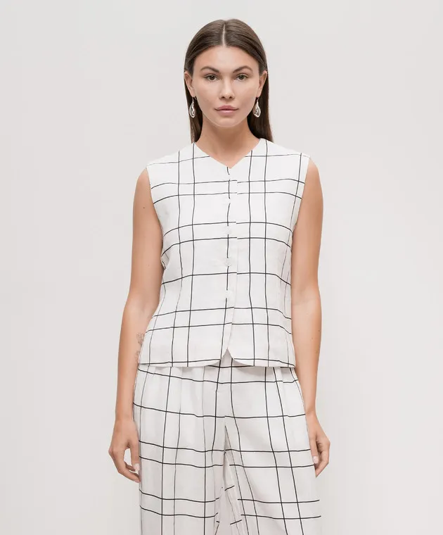 Faithfull White vest Genio Letizia made of checked linen