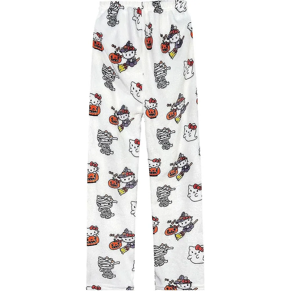 Hello Kitty Halloween Dibujos animados Pijama de franela Pantalones Mujer Invierno Cálido Kawaii Casual Acogedor Suave Pantalone
