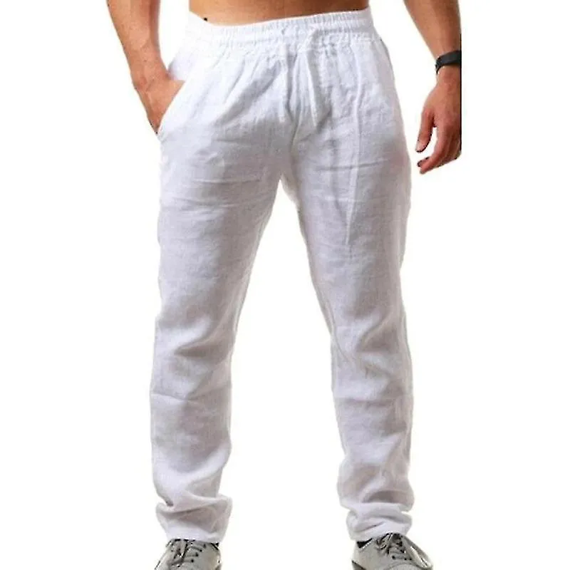 Hombres Verano Algodón Pantalones de lino Cordón Elástico Suelto Suave Casual Pantalones de vacaciones