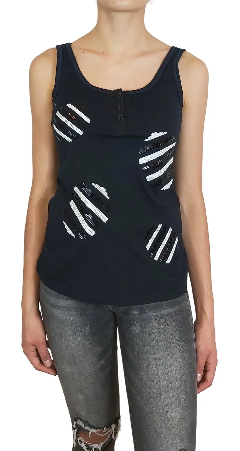 JAZMIN CHEBAR Polera Musculosa Lentejuelas Negra