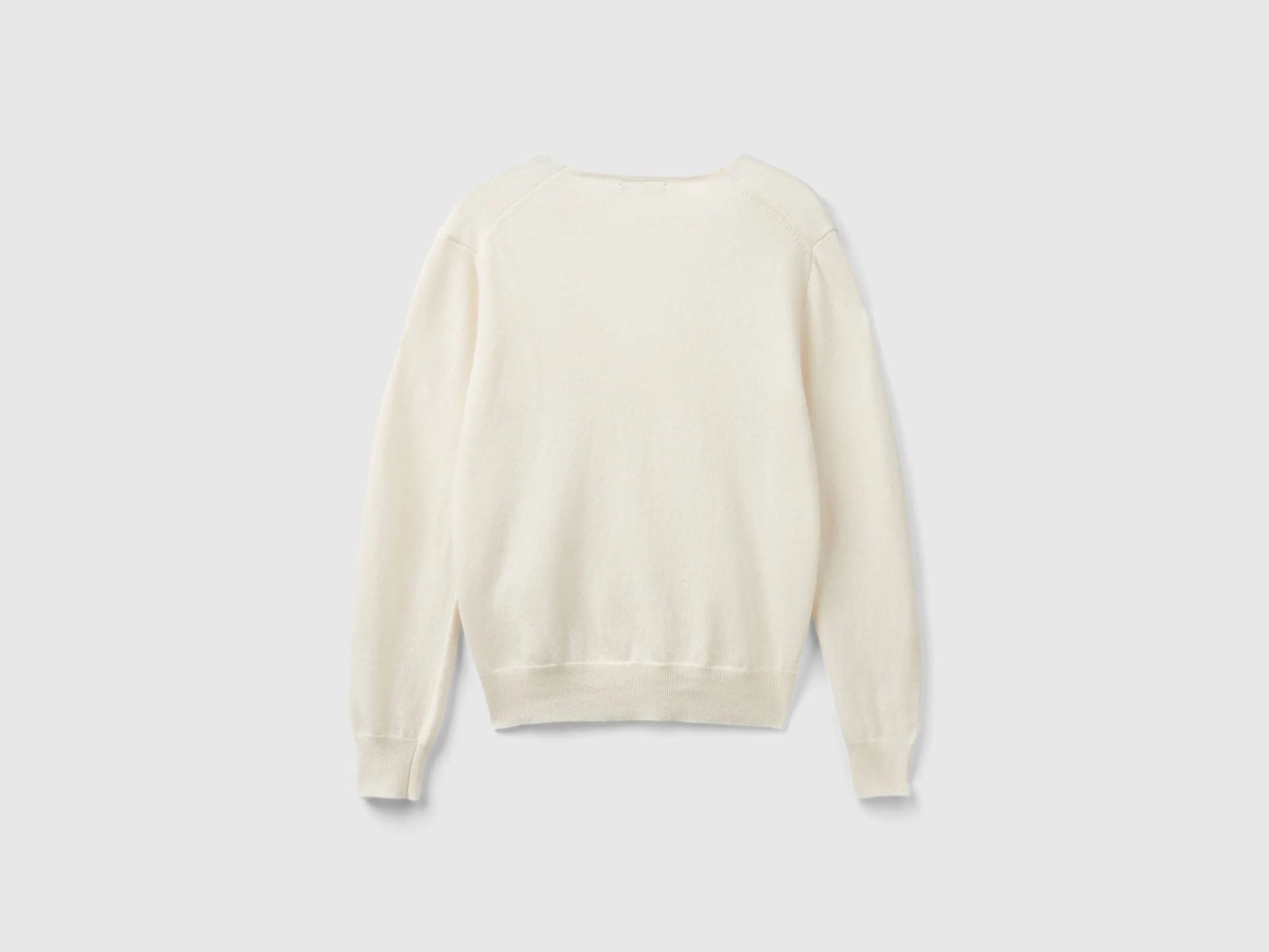 Jersey crema cuello en V en pura lana merina