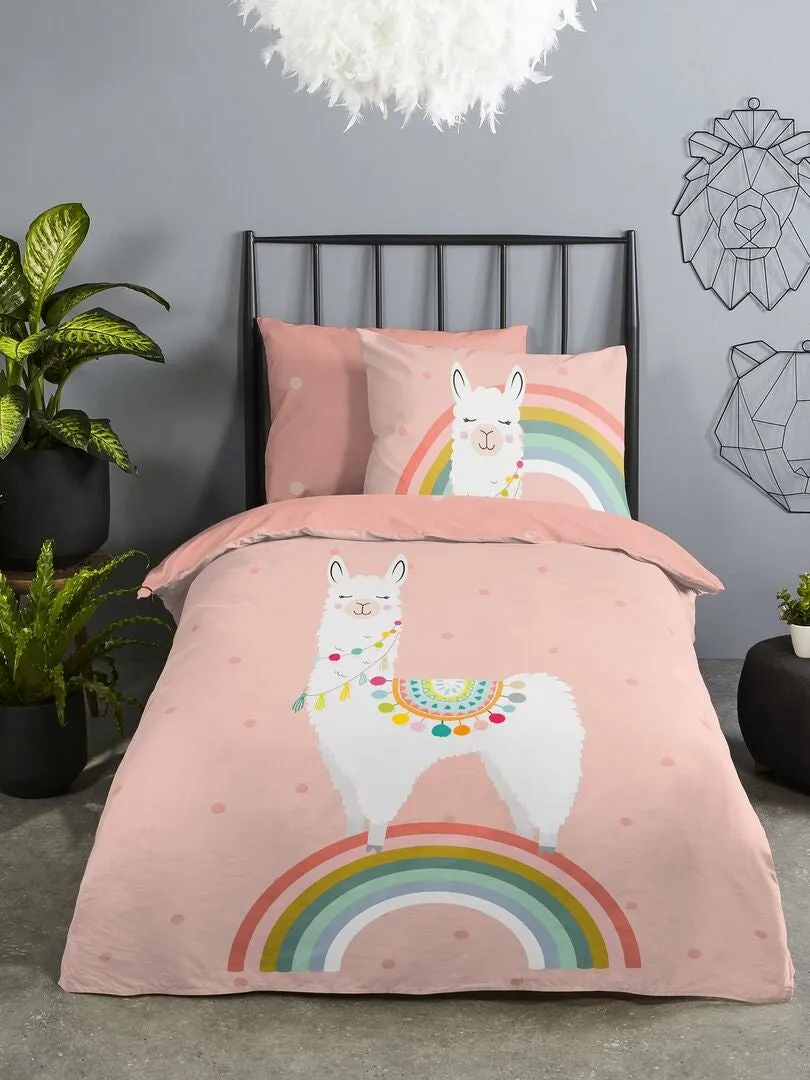 JUEGO DE CAMA LLAMA   INDIVIDUAL  ROSA