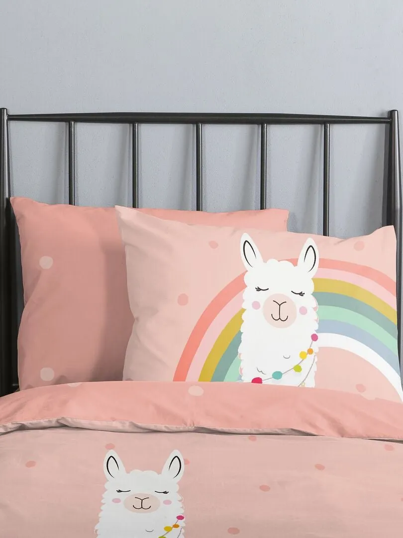 JUEGO DE CAMA LLAMA   INDIVIDUAL  ROSA