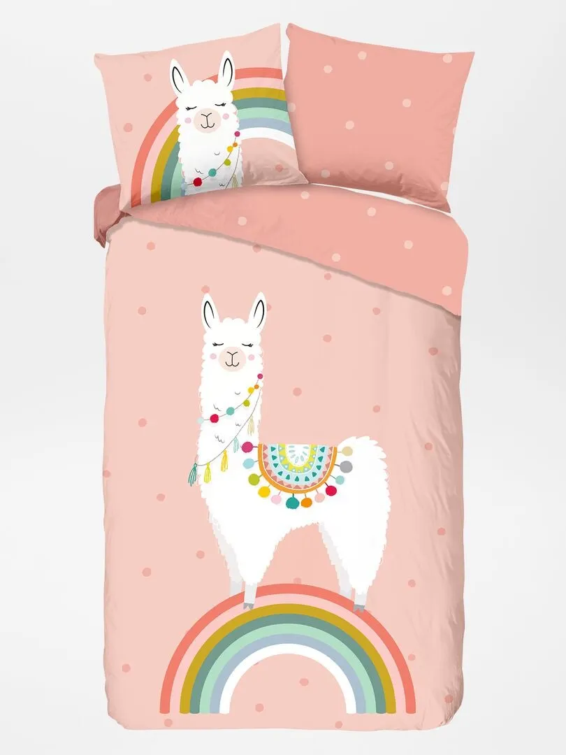JUEGO DE CAMA LLAMA   INDIVIDUAL  ROSA