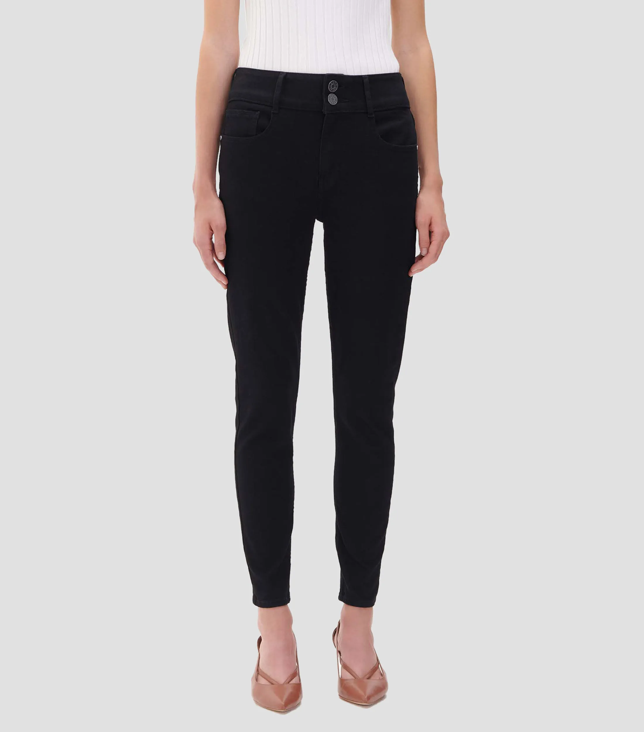 Julio Jeans Skinny Negros Tiro Medio Pretina Ancha Mujer
