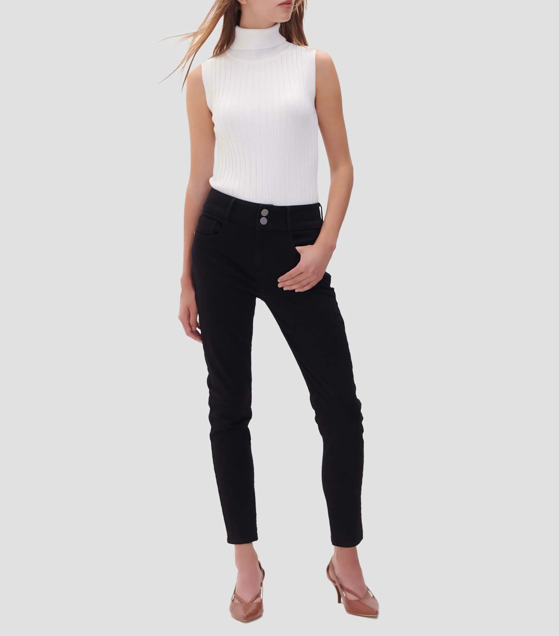 Julio Jeans Skinny Negros Tiro Medio Pretina Ancha Mujer
