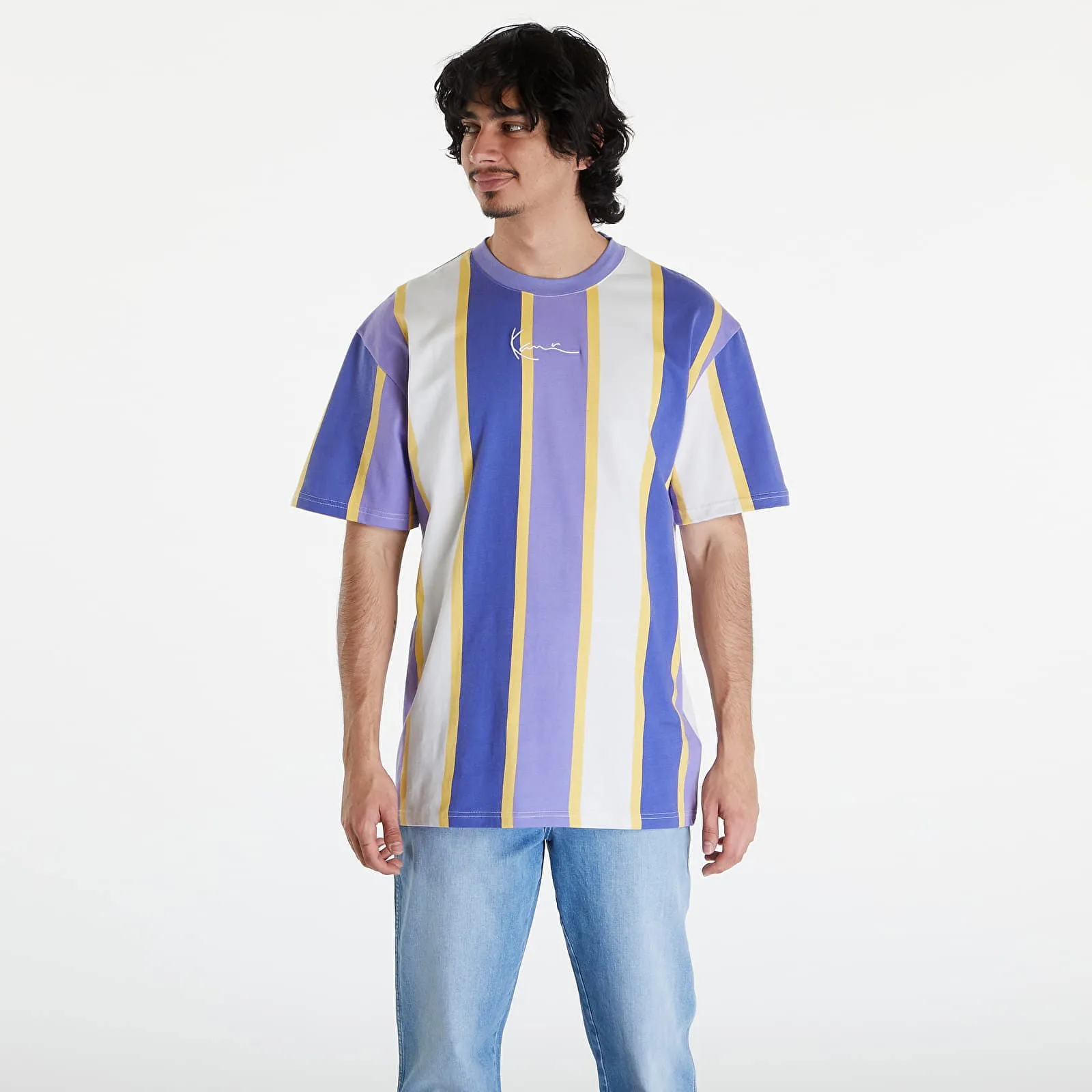 Karl Kani Small Signature Stripe Tee Lilac/ Navy/ Off White