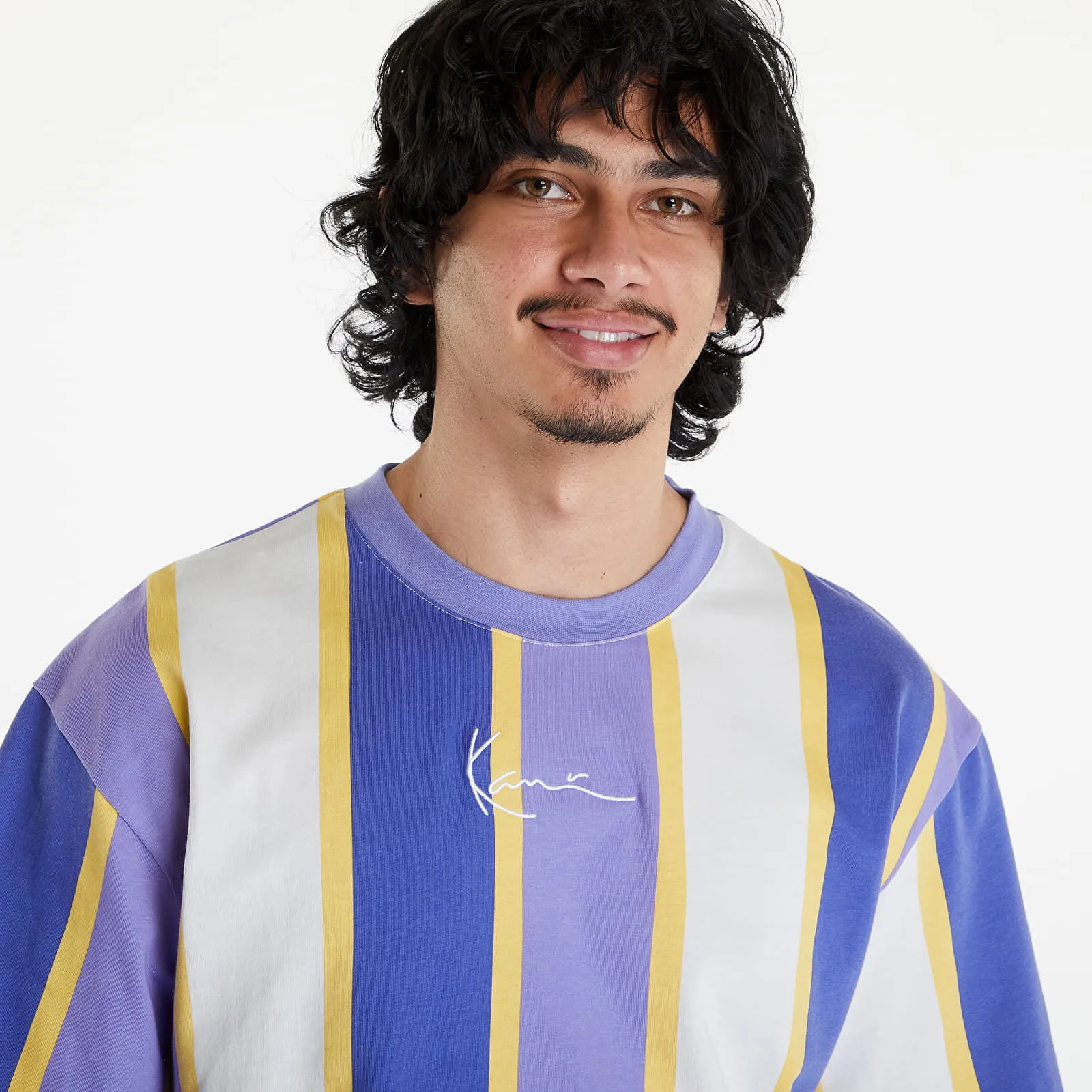 Karl Kani Small Signature Stripe Tee Lilac/ Navy/ Off White