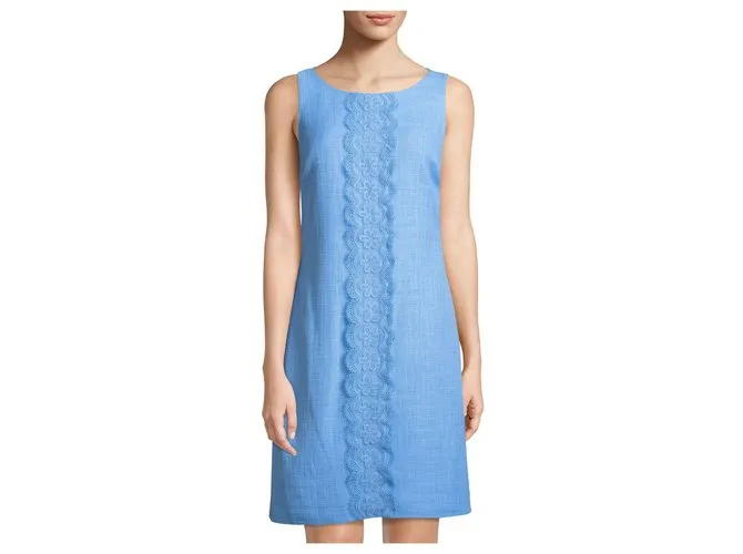 Karl Lagerfeld Vestido de tweed con detalle central de encaje. Azul claro 