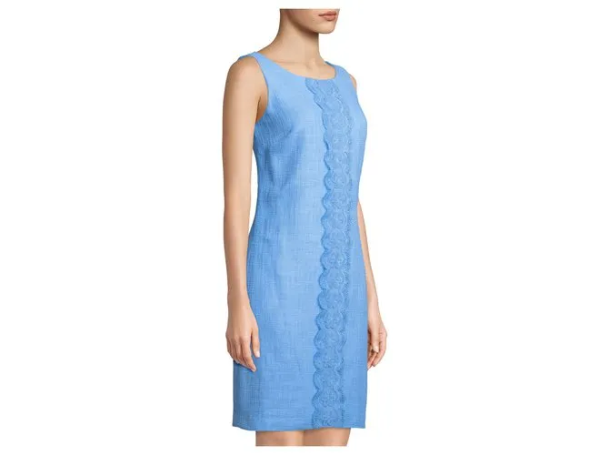 Karl Lagerfeld Vestido de tweed con detalle central de encaje. Azul claro 