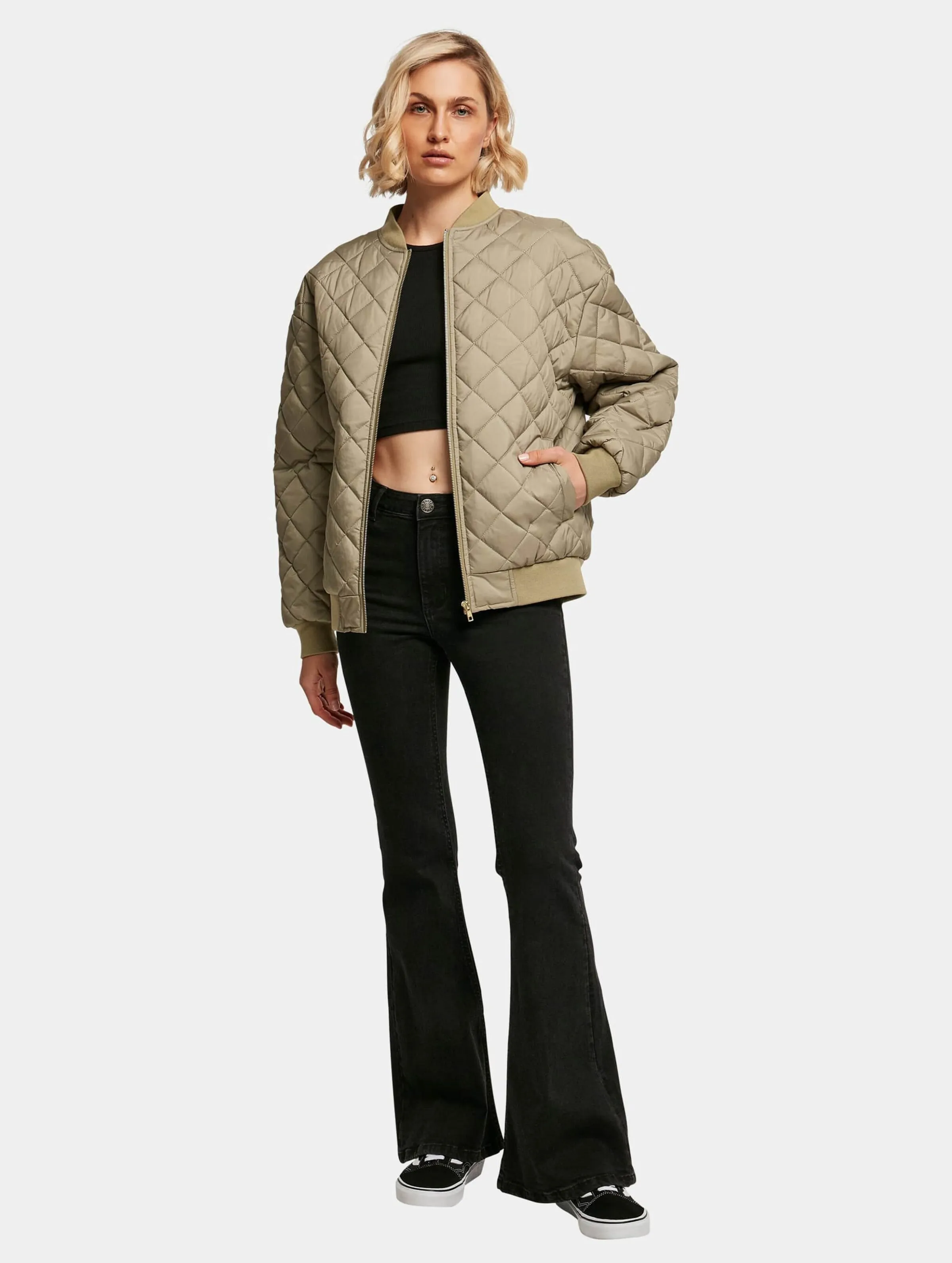 Ladies Oversized Diamond Quilted Bomber