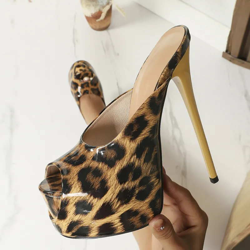 Liyke sexy leopardo estampado estampado Peep toe fiesta nocturna stripper tacones plataforma zapatillas para mujeres zapatos de 