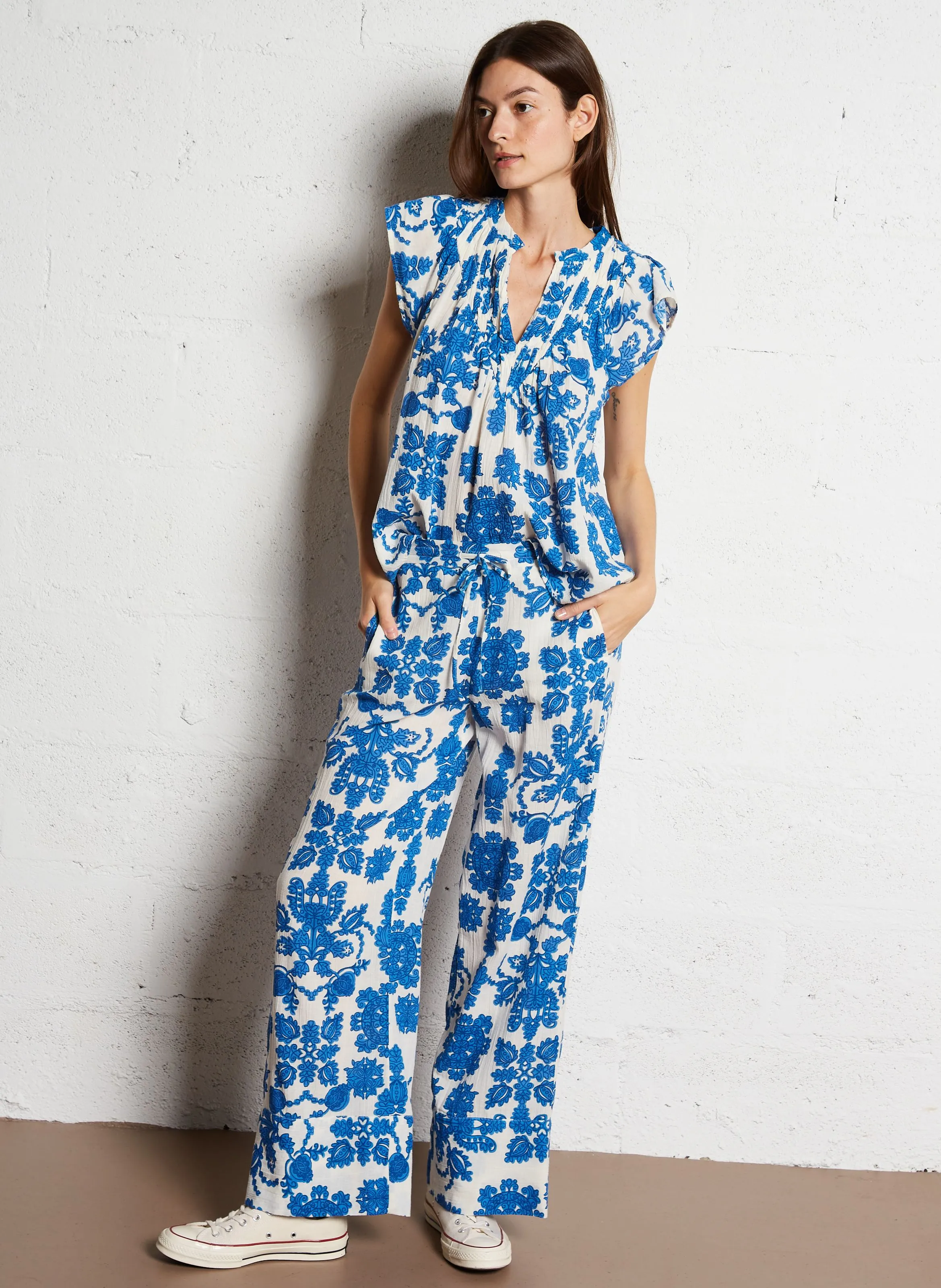 MAISON 123 PRINCE BIS  PANTALóN ANCHO EN AZUL