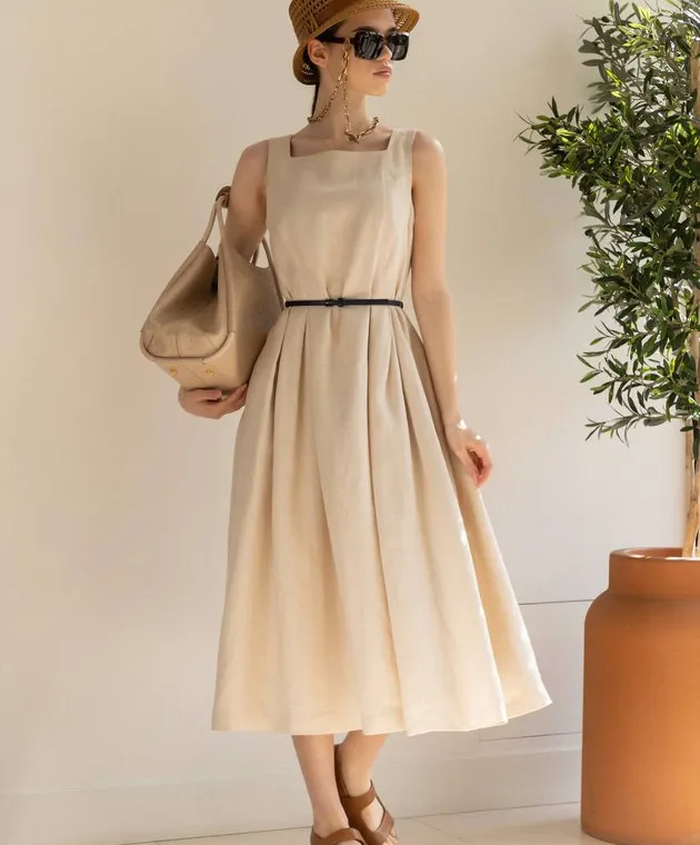 Max Mara CIPRO beige linen dress