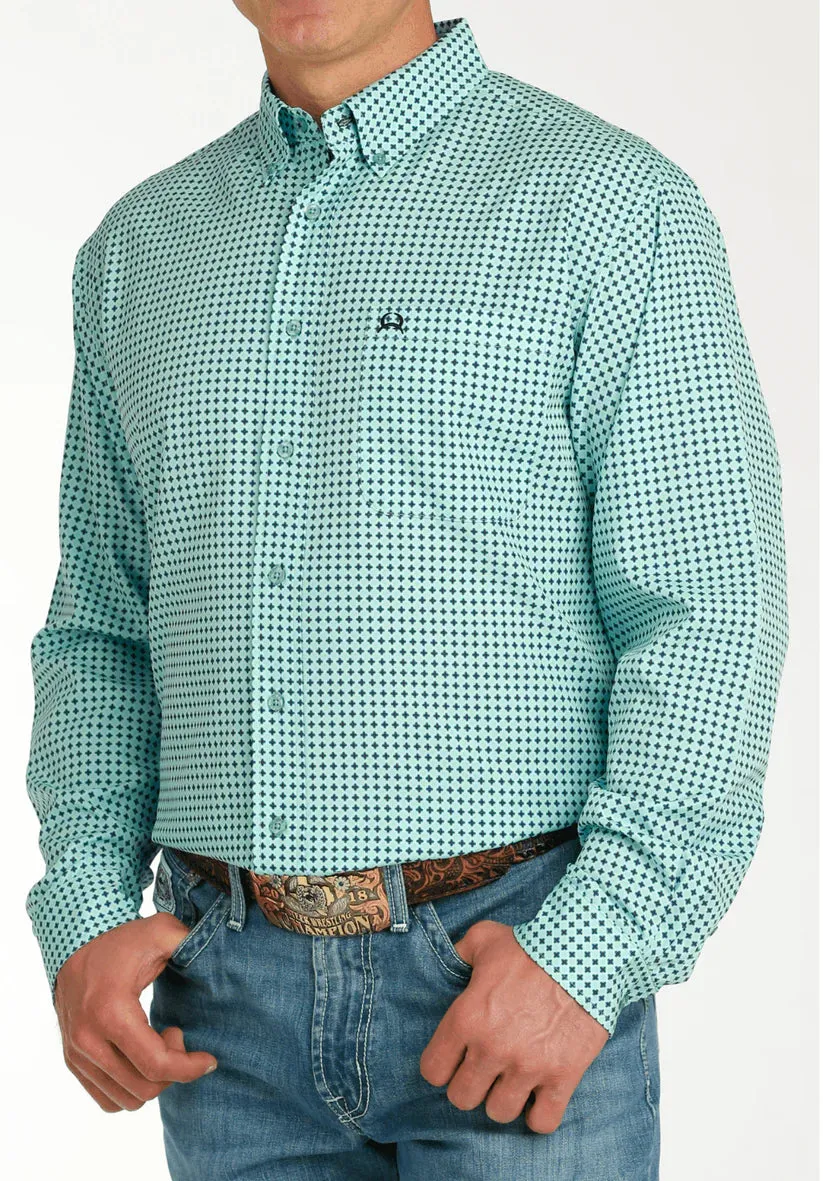 MEN'S CINCH TURQUOISE DIAMOND PRINT BUTTON DOWN SHIRT