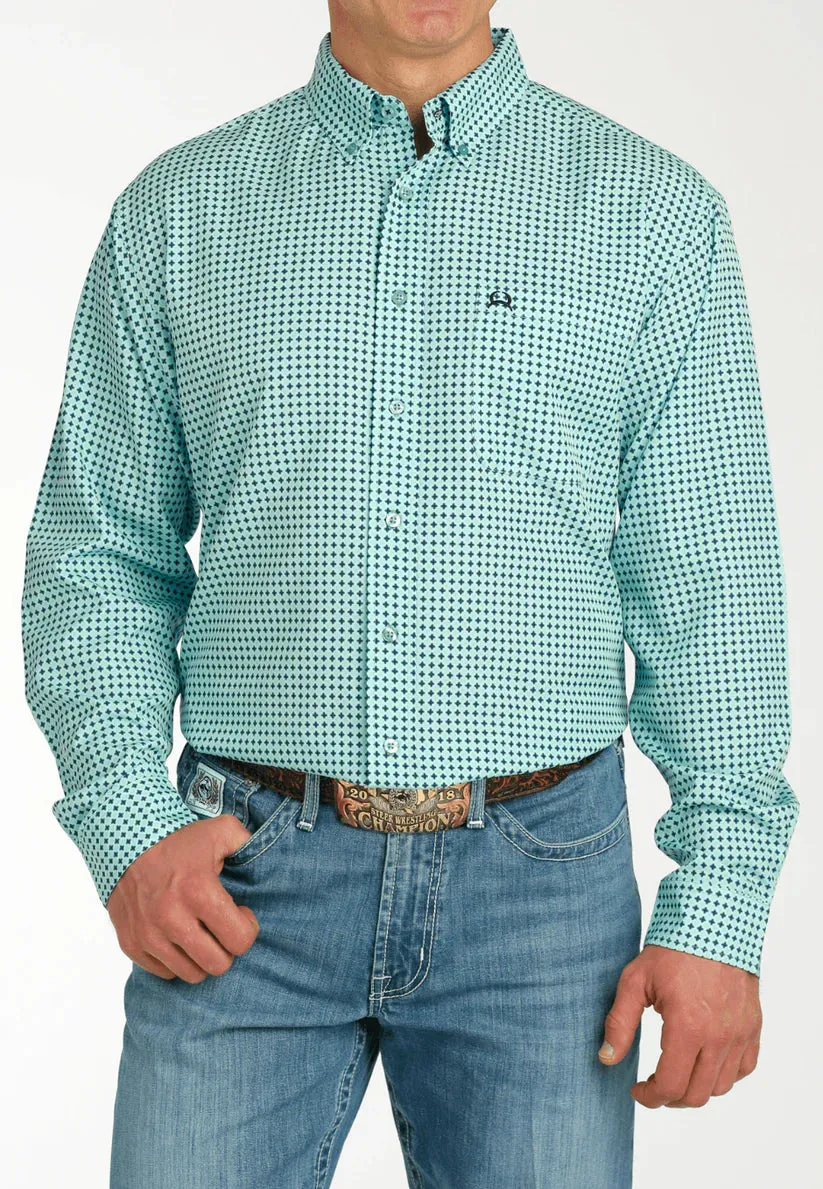 MEN'S CINCH TURQUOISE DIAMOND PRINT BUTTON DOWN SHIRT