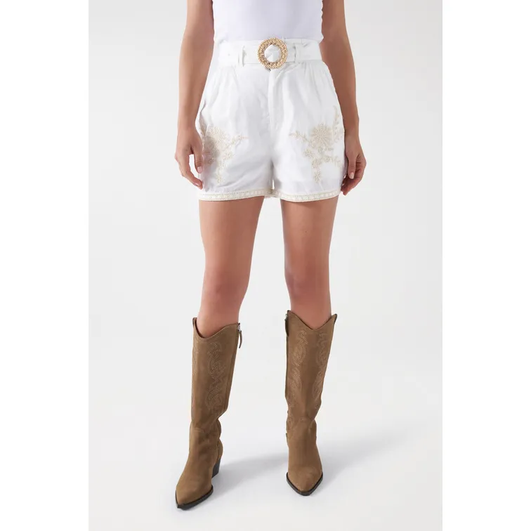 PANTALONES CORTOS CON LINO BORDADOS MUJER SALSA