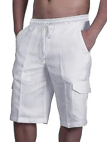 PANTALONES CORTOS DE LINO DE ALGODóN PARA HOMBRE CORDóN DE CINTURA ELáSTICA VERANO SUELTO CASUAL PANTALONES LARGOS8