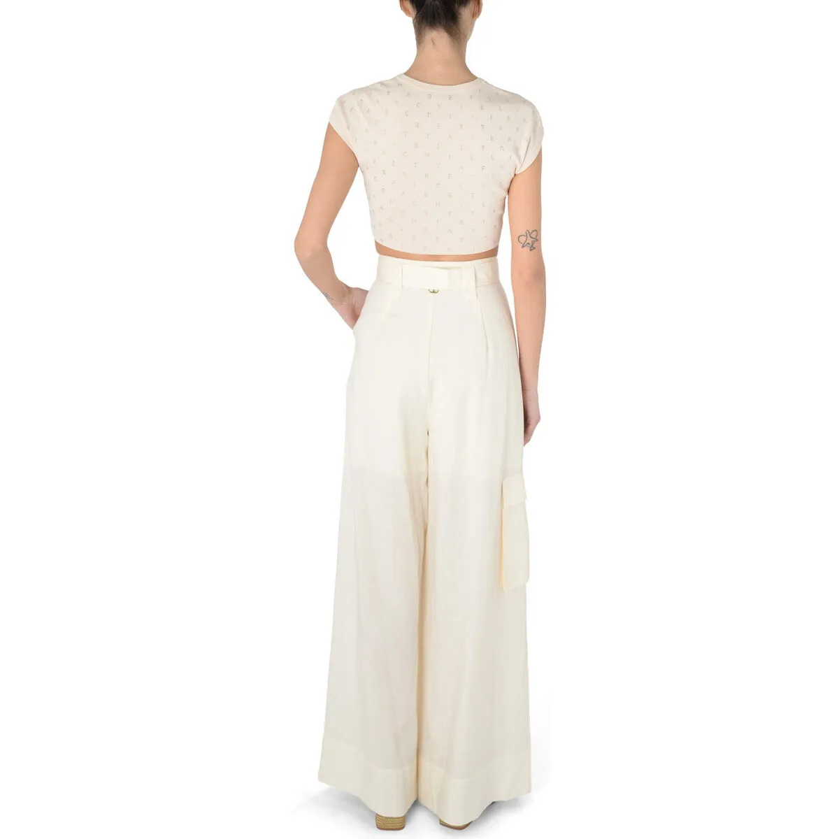 Pantalones  en mezcla de lino marfil