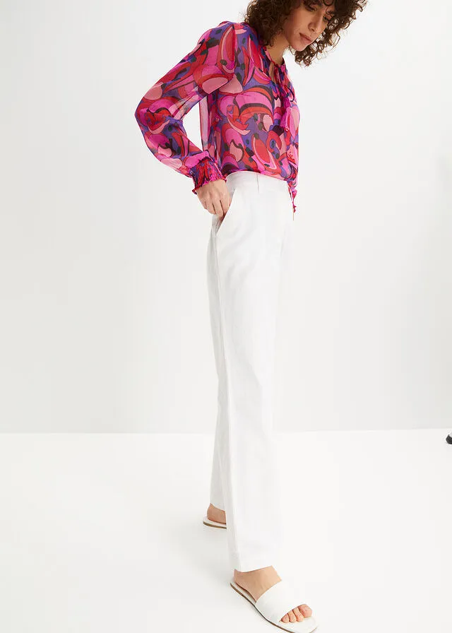 Pantalones sueltos con mezcla de lino Blanco