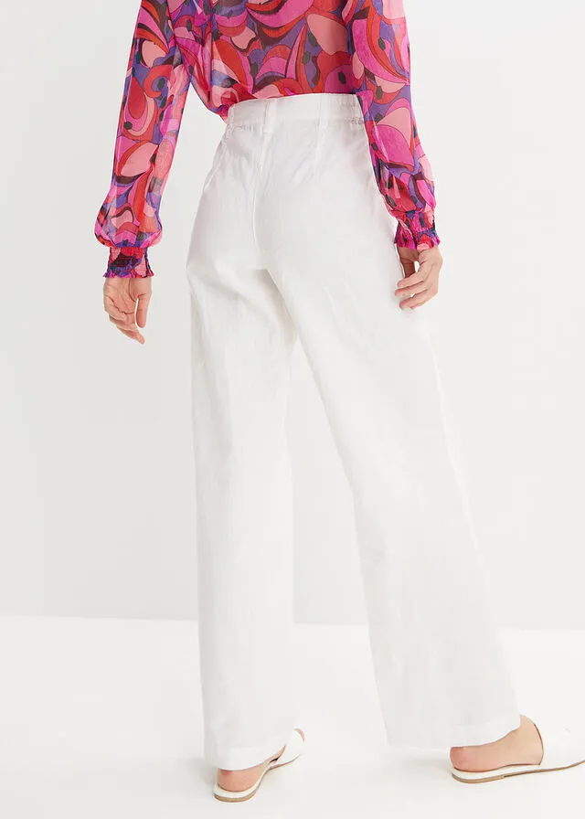 Pantalones sueltos con mezcla de lino Blanco