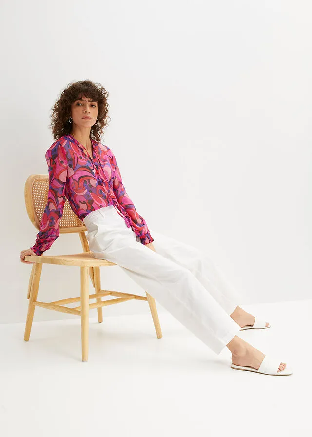 Pantalones sueltos con mezcla de lino Blanco