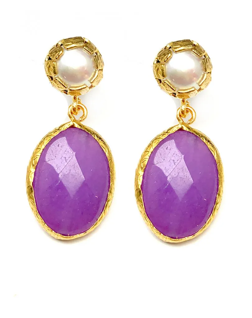 PENDIENTES MUJER PEQUEÑOS DE PIEDRAS NATURALES LILA, COMPRAR PENDIENTES
