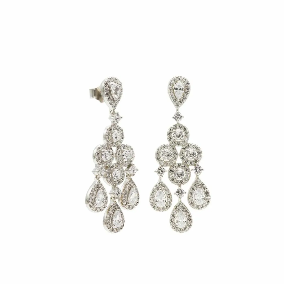 Pendientes novia plata y circonitas lámpara plata con movimiento