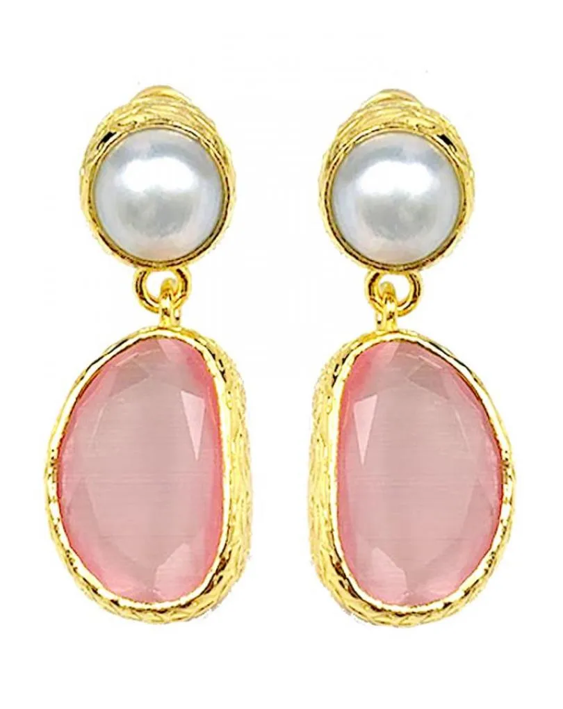 PENDIENTES PEQUEÑOS DE PERLA Y PIEDRA COLOR PARA BODAS DE DIA