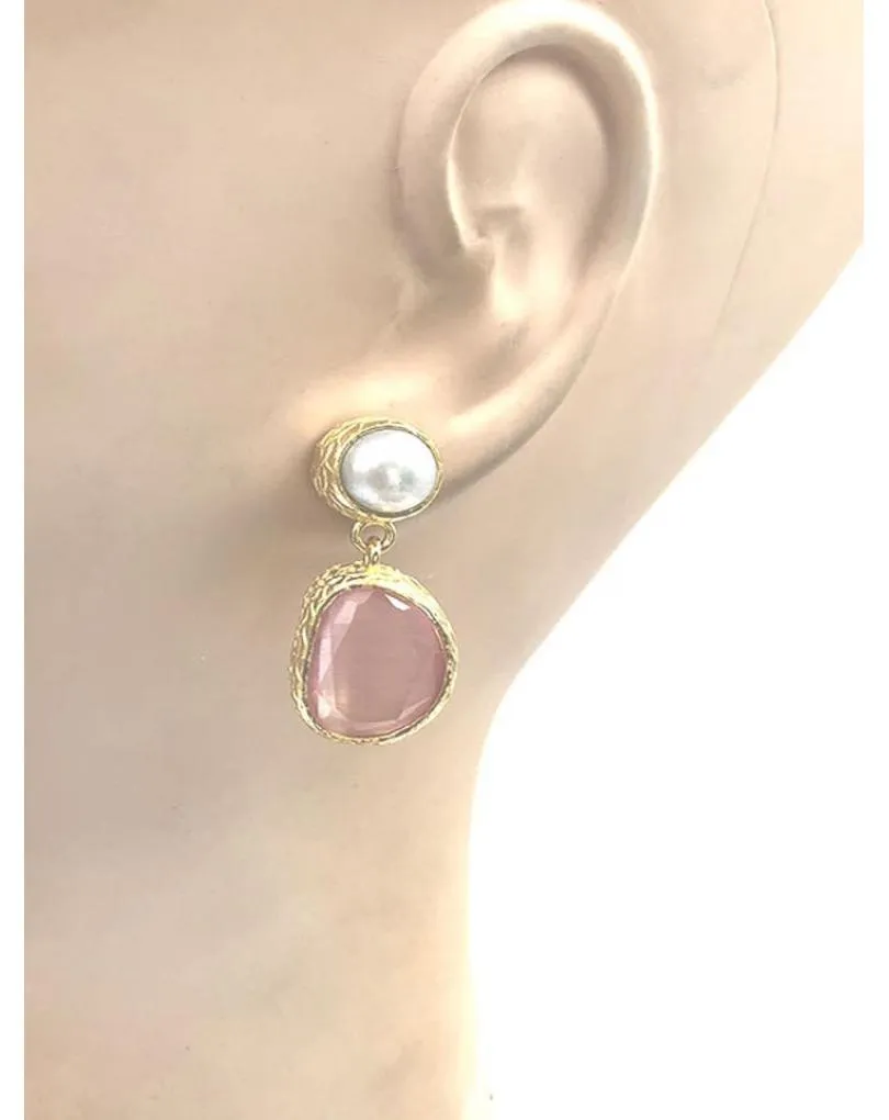 PENDIENTES PEQUEÑOS DE PERLA Y PIEDRA COLOR PARA BODAS DE DIA