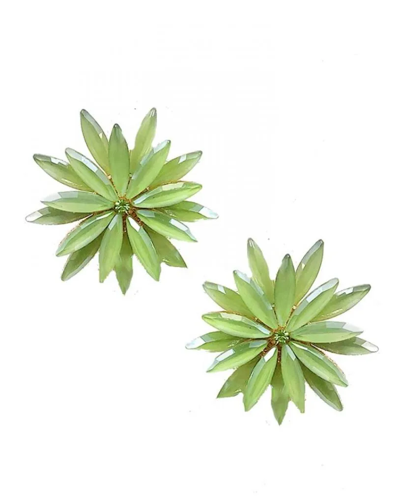 PENDIENTES PEQUEÑOS VERDES PARA BODA BONITA FLOR DE CRISTAL