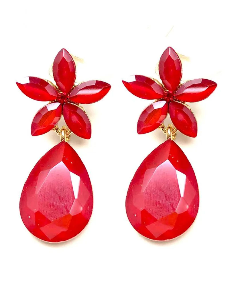 PEQUEÑOS PENDIENTES ROJOS CON DISEÑO DE BONITA FLOR