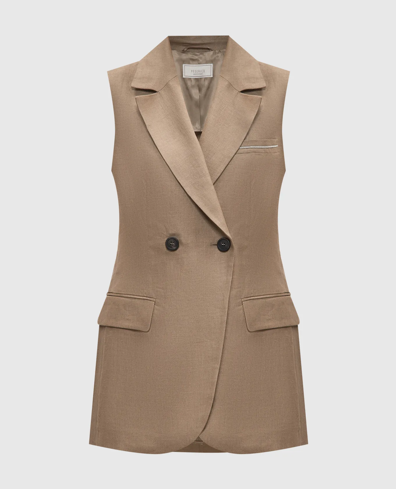 PESERICO BROWN DOUBLEBREASTED WAISTCOAT MADE OF LINEN WITH LUREX