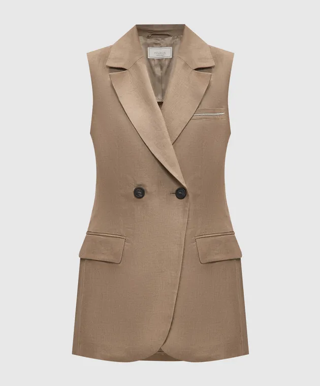 PESERICO BROWN DOUBLEBREASTED WAISTCOAT MADE OF LINEN WITH LUREX