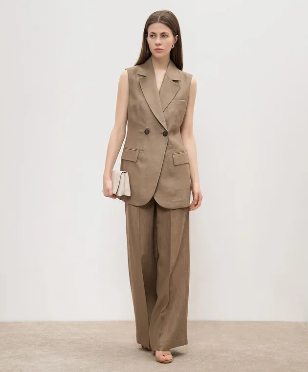 PESERICO BROWN DOUBLEBREASTED WAISTCOAT MADE OF LINEN WITH LUREX