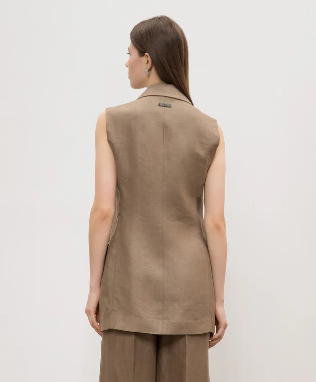 PESERICO BROWN DOUBLEBREASTED WAISTCOAT MADE OF LINEN WITH LUREX