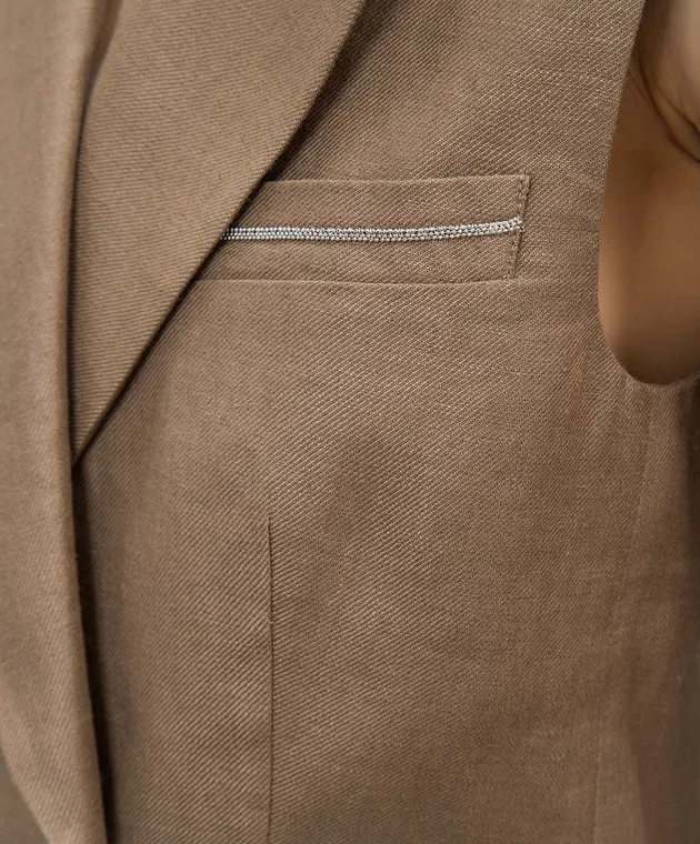 PESERICO BROWN DOUBLEBREASTED WAISTCOAT MADE OF LINEN WITH LUREX