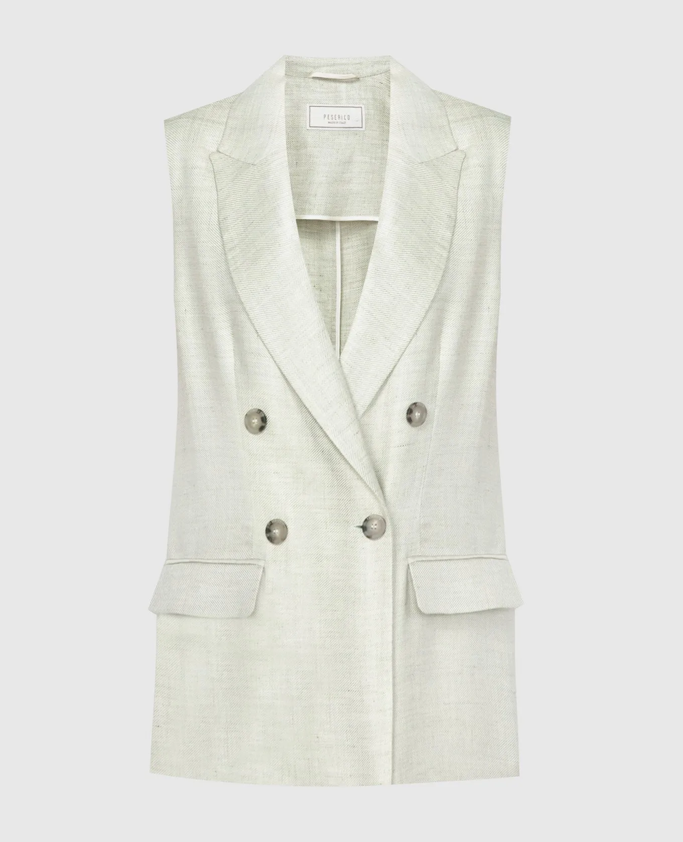 PESERICO GREEN DOUBLEBREASTED WAISTCOAT WITH LINEN