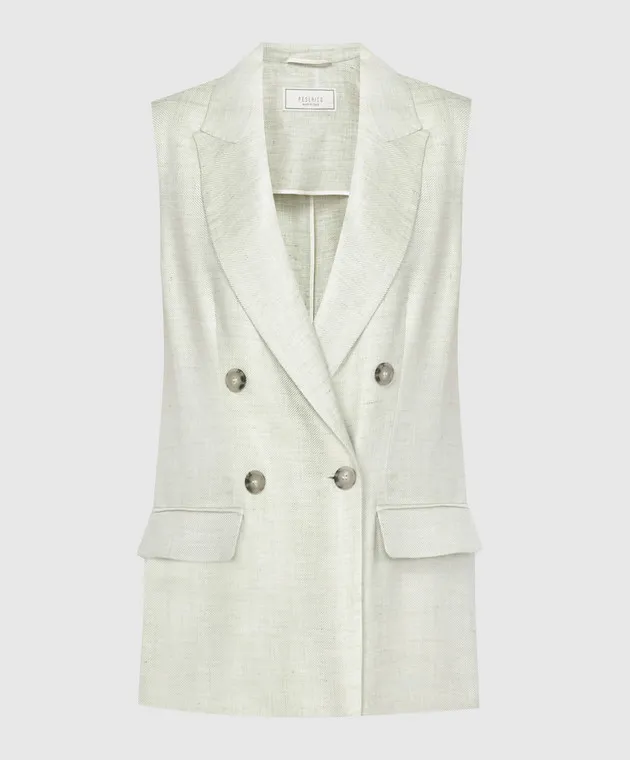 PESERICO GREEN DOUBLEBREASTED WAISTCOAT WITH LINEN