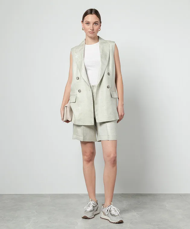 PESERICO GREEN DOUBLEBREASTED WAISTCOAT WITH LINEN