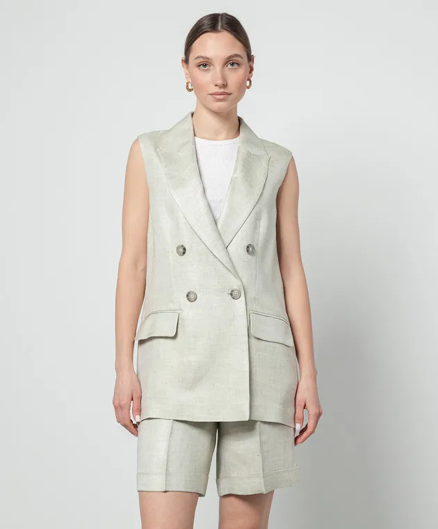PESERICO GREEN DOUBLEBREASTED WAISTCOAT WITH LINEN