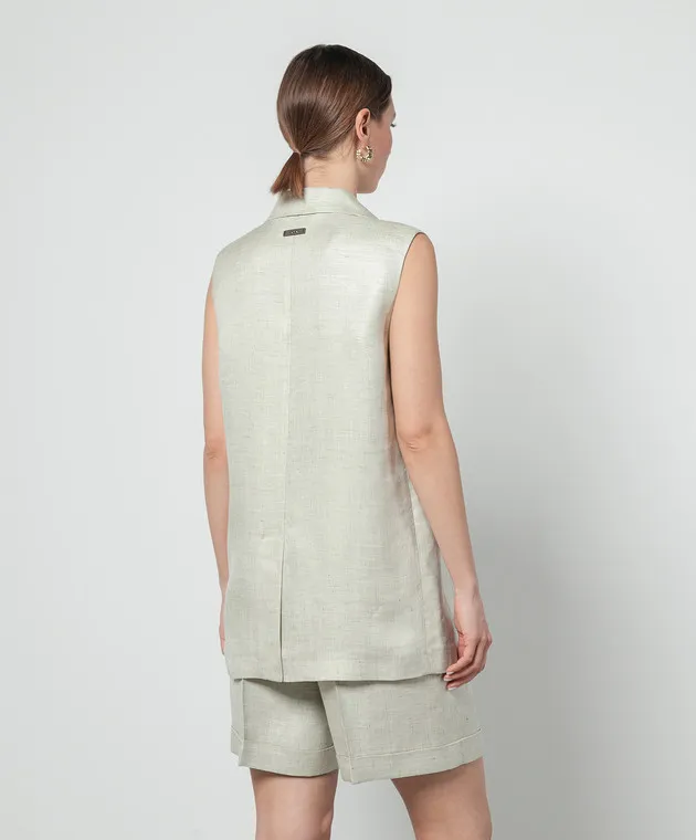 PESERICO GREEN DOUBLEBREASTED WAISTCOAT WITH LINEN