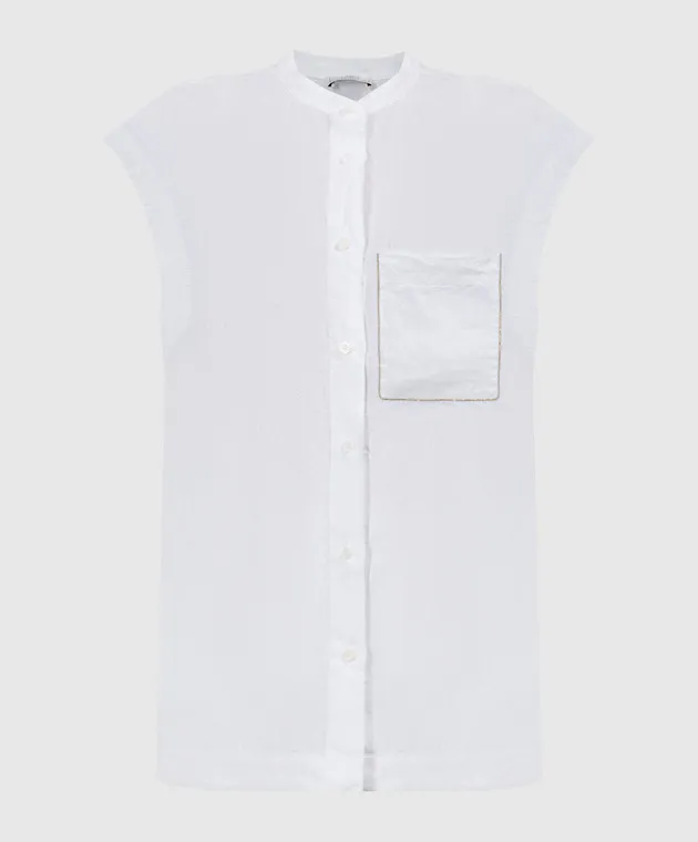 Peserico White linen blouse with monil chain