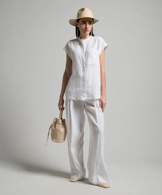Peserico White linen blouse with monil chain