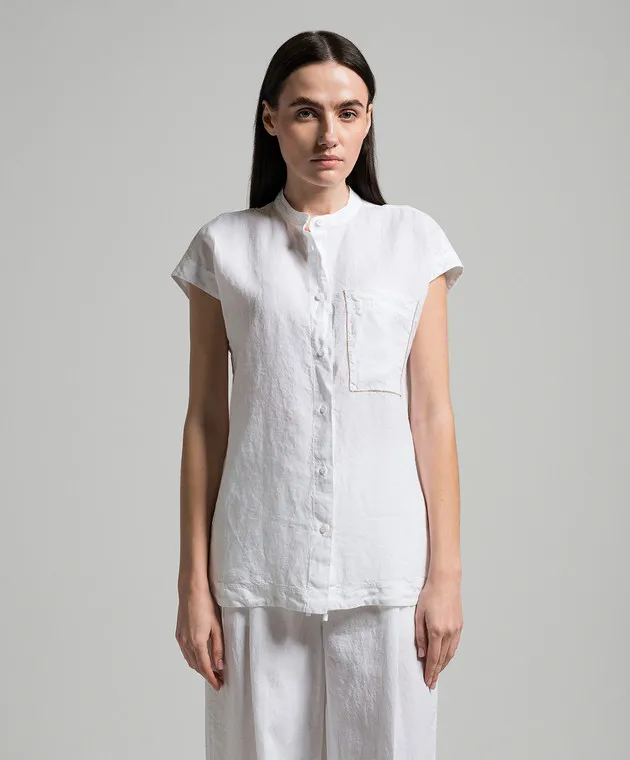 Peserico White linen blouse with monil chain