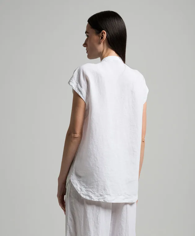 Peserico White linen blouse with monil chain