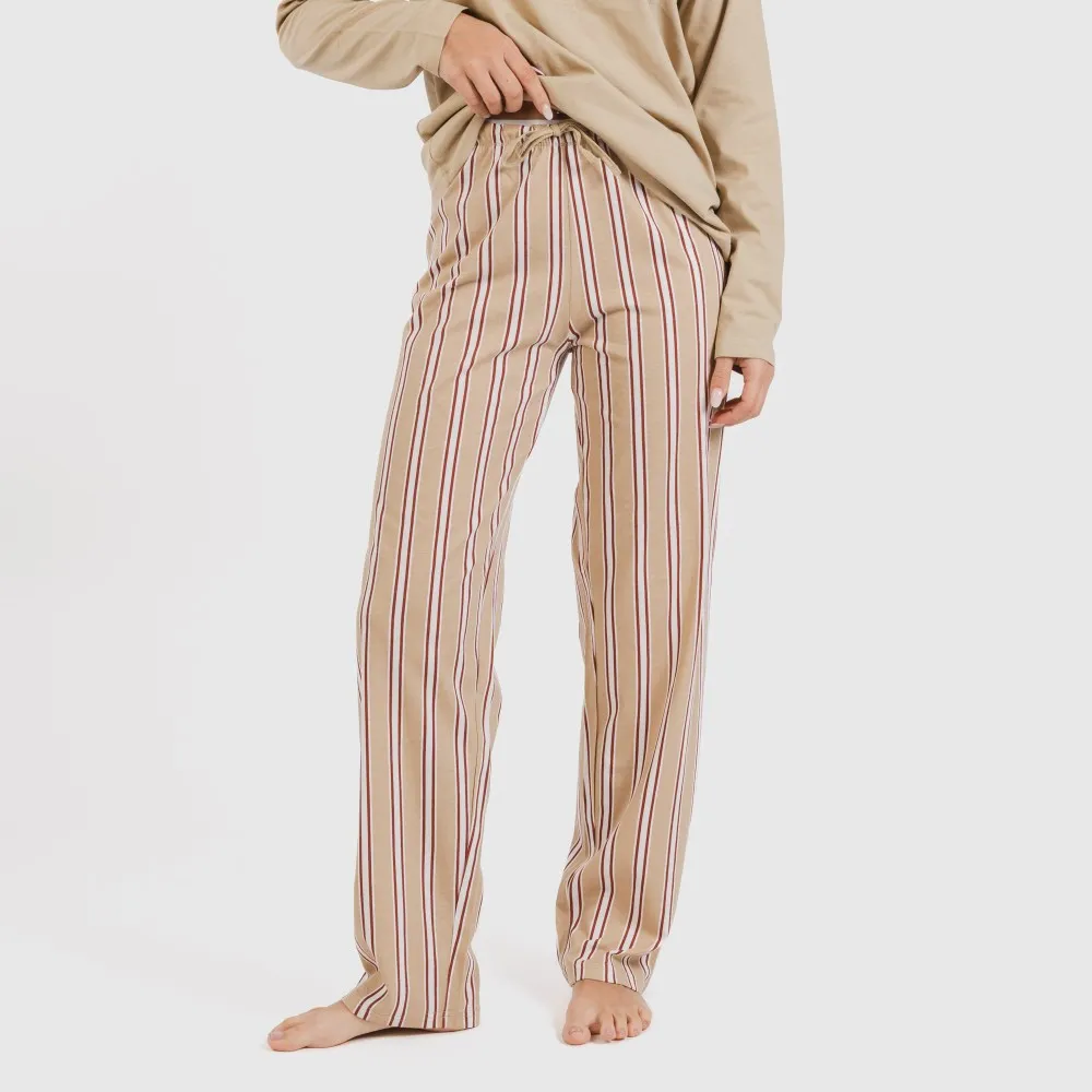 Pijama largo algodón Raya Ico arena